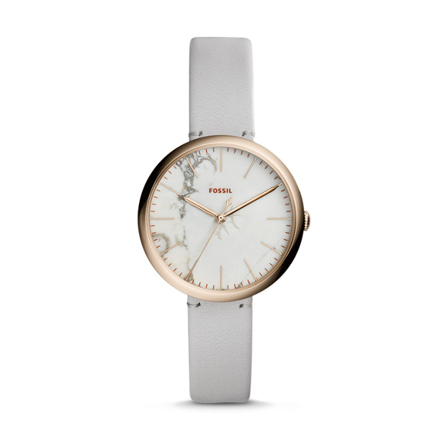 Fossil WOMEN Annette Three-Hand Mineral Grey Leather Watch