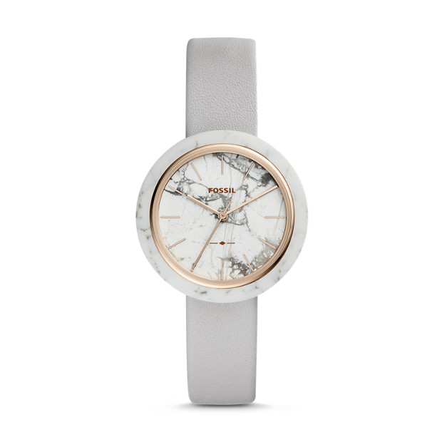 Fossil WOMEN Camille Three-Hand Mineral Grey Leather Watch