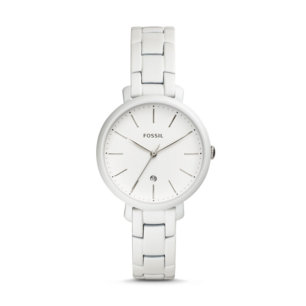 Fossil WOMEN Jacqueline Three-Hand Date Pearl-White Stainless Steel Watch