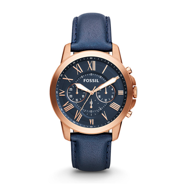 Fossil MEN Grant Chronograph Navy Leather Watch