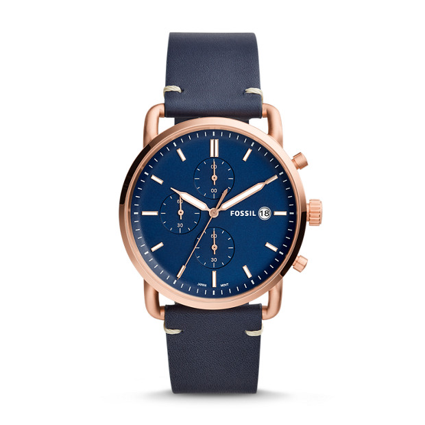 Fossil MEN The Commuter Chronograph Navy Leather Watch