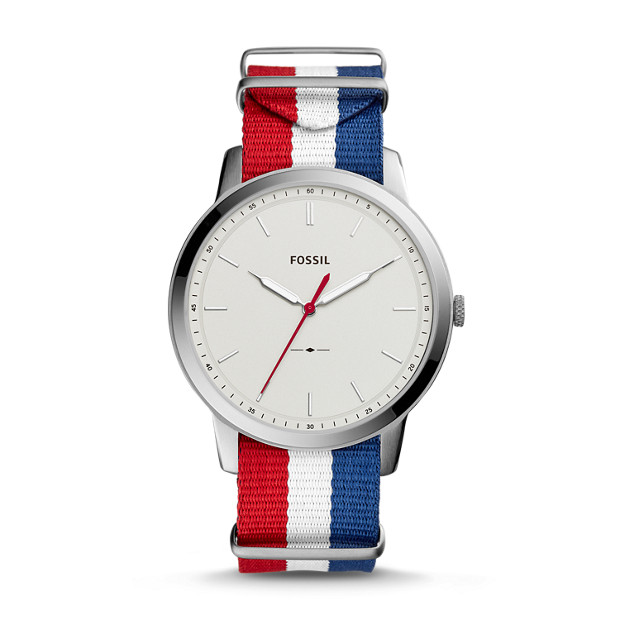Fossil MEN The Minimalist Three-Hand Navy White And Red Polyester Watch