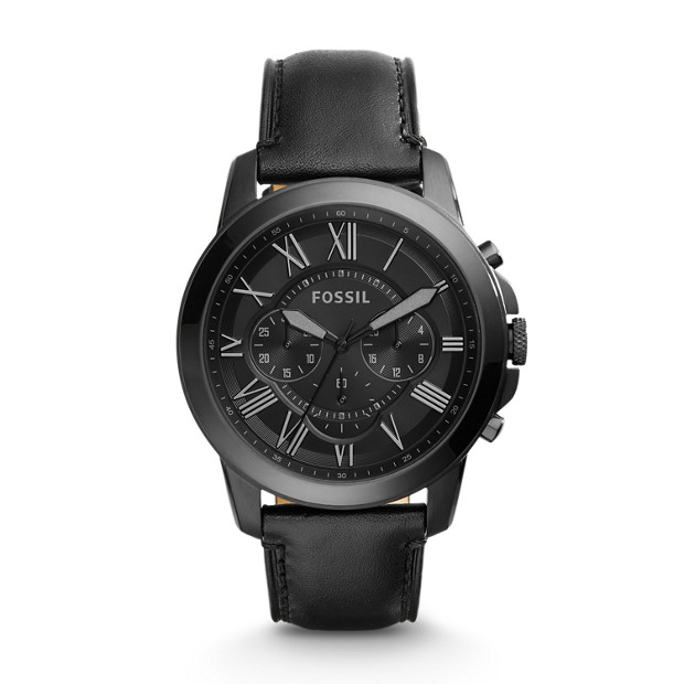 Fossil MEN Grant Chronograph Black Leather Watch