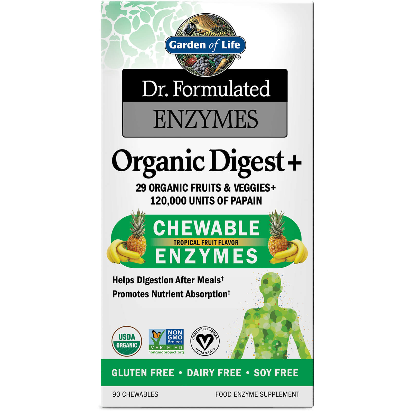 Garden of Life Enzymes Organic Digest+ Tropical Fruit Flavour Chewables - 90 Chewables